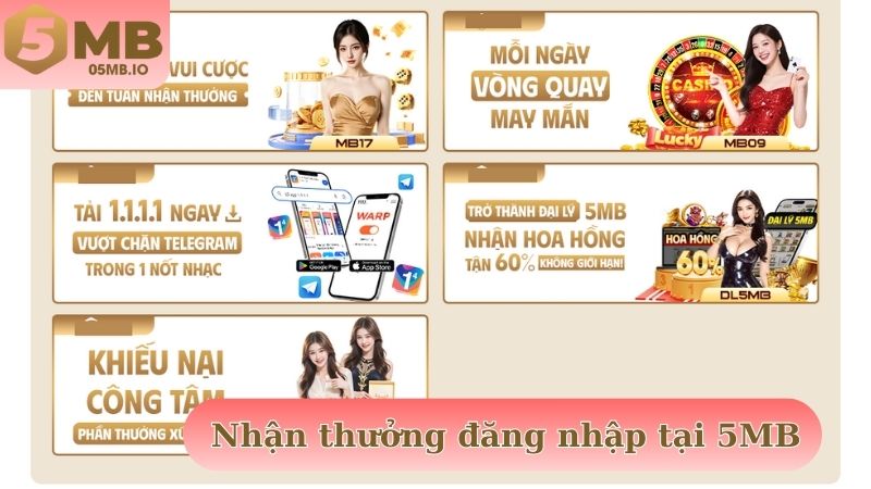 Nhận thưởng đăng nhập nhà cái 5MB mỗi ngày từ khuyến mãi khủng
