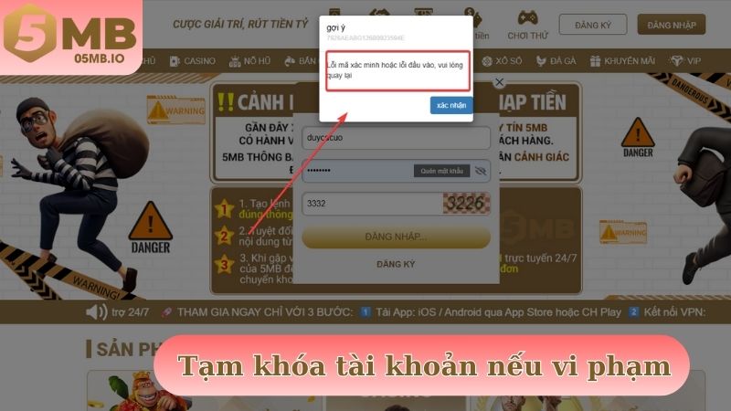 Tạm khóa tài khoản đăng nhập tại 5MB nếu vi phạm quy định