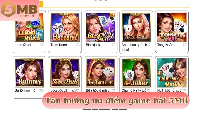 Tận hưởng ưu điểm của game bài tại nhà cái 5MB